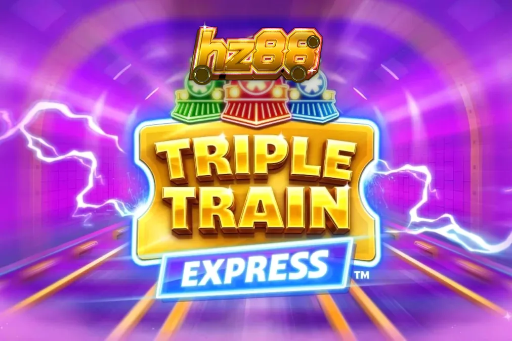 Giao diện neon rực rỡ của trò chơi Triple Train Express với các đầu tàu tương lai